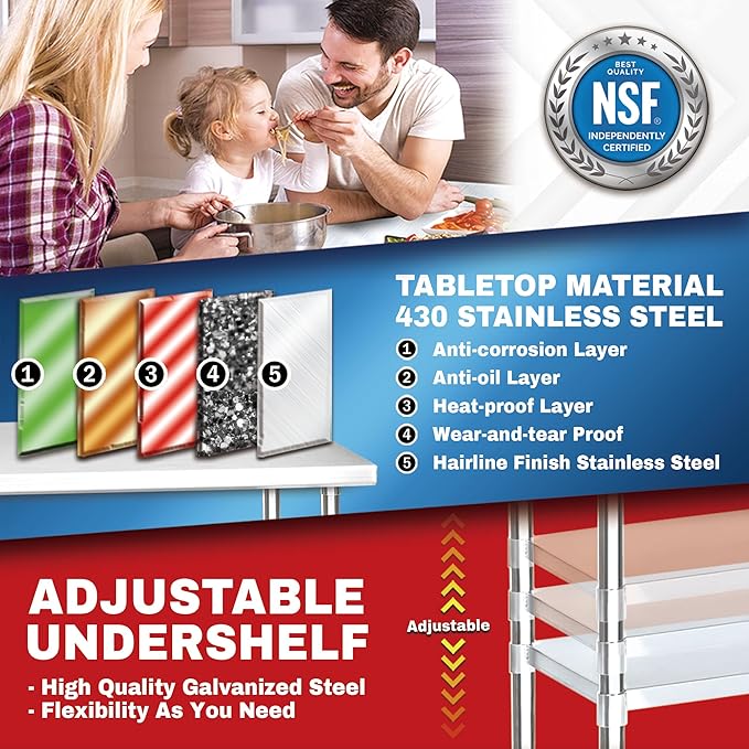 DuraSteel 30x12 NSF Stainless Steel Cart - Heavy Duty Rolling Food Prep Table with Undershelf - Metal Utility Cart for Commercial Restaurant Kitchen, Laundry, Side Mixer Stand