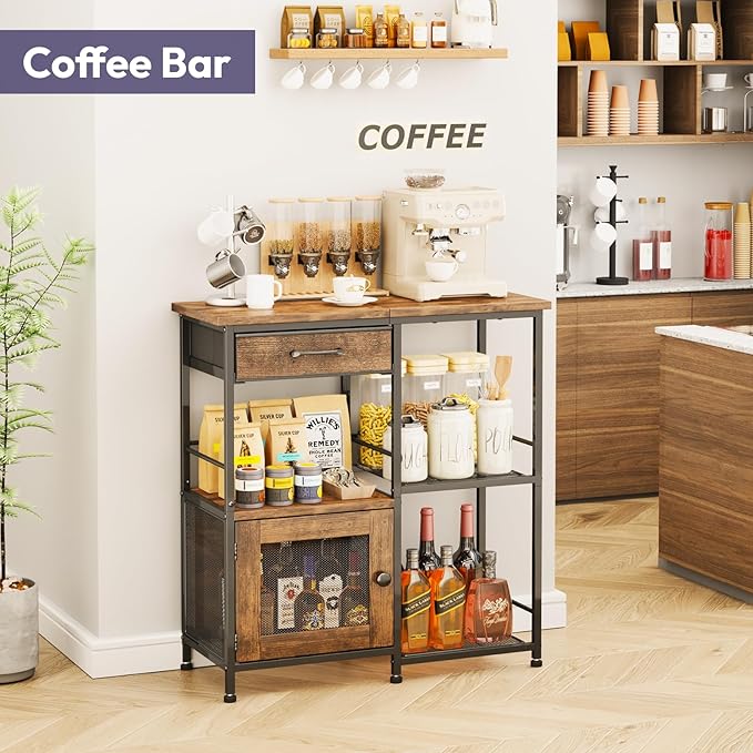 SWTYMIKI Coffee Bar Cabinet for Home - Farmhouse Coffee Stand Station Multi-Purpose Buffet Sideboard Cabinet with Drawers - Kitchen Bar Table for Living Room, Corner, Small Space, Espresso
