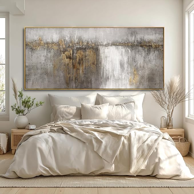 Vintage Home Wall Decor Abstract Framed Wall Art Textured Canvas Painting 32"x70" Posters for Bedroom Pictures for Kitchen
