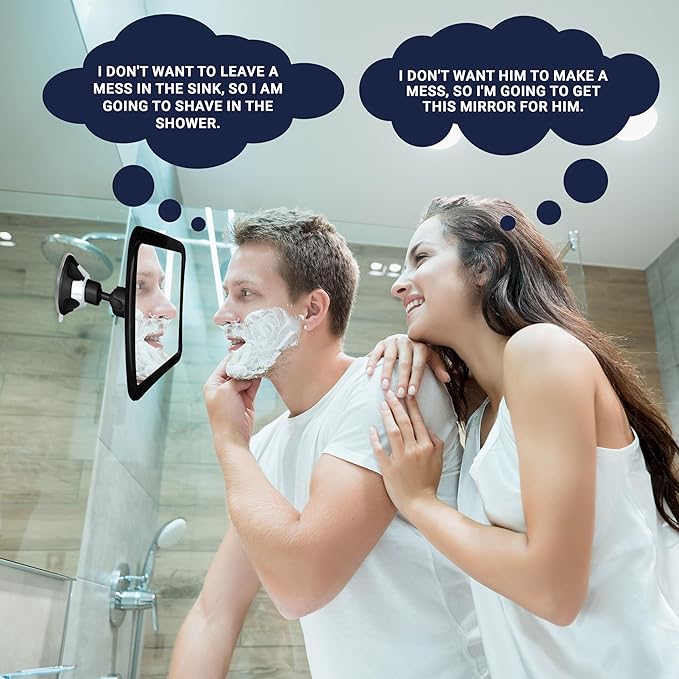 MIRRORVANA Fogless Shower Mirror for Shaving with Upgraded Suction, Anti Fog Shatterproof Surface and 360° Swivel, 1X Magnifying, 6.3 x 6.3 Inch (Black)