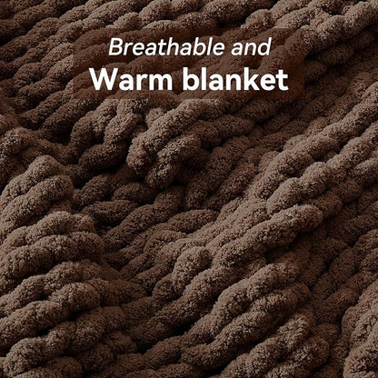 Negwoo Chunky Knit Throw Blanket, 80''*90'' Knitted Throw Chenille Yarn for Bed Couch, Handmade Dark Brown Crochet Big Thick Blanket, Machine Washable Cute Comfy Blanket for Home Decor
