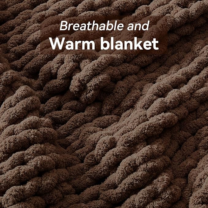 Negwoo Chunky Knit Throw Blanket, 60''*80'' Knitted Throw Chenille Yarn for Bed Couch, Handmade Dark Brown Crochet Big Thick Blanket, Machine Washable Cute Comfy Blanket for Home Decor