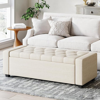 Ottoman with Storage Bench,Large Storage Ottoman Entryway Benches Ottoman Bench with Cushion and Safety Hinge