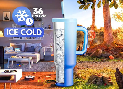 Meoky 50 oz Tumbler with Handle, Tumbler with Lid and Straw, Insulated Stainless Steel Travel Mug, 100% Leak-proof, Keeps Cold for 36 Hours or Hot for 12 Hours (Sky)