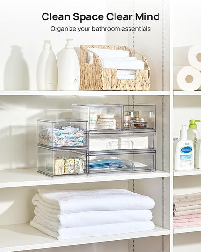 Vtopmart Clear Stackable Storage Drawers Set of 5, Plastic Organizer Bins for Makeup, Cosmetics, Beauty Supplies,Ideal for Vanity, Bathroom,Cabinet,Pantry Organization