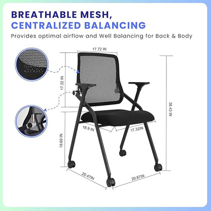 PRO, Stackable & Foldable Conference Room Chairs with 2X Thick Cushion, Lumbar Support, Armrest - Mesh Bouncing Back for Office Meeting, Conference, Training Room Chair 1 Pack