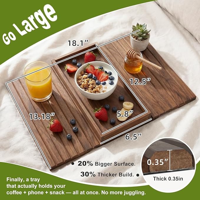 Sofa Arm Tray, Foldable Bamboo Couch Armrest Table with Large 12.5" x 5.8" Storage Compartment, Portable Chair Couch Caddy Arm Tray for Cup TV Snacks Phone
