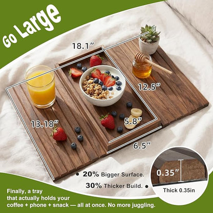 Sofa Arm Tray, Foldable Bamboo Couch Armrest Table with Large 12.5" x 5.8" Storage Compartment, Portable Chair Couch Caddy Arm Tray for Cup TV Snacks Phone