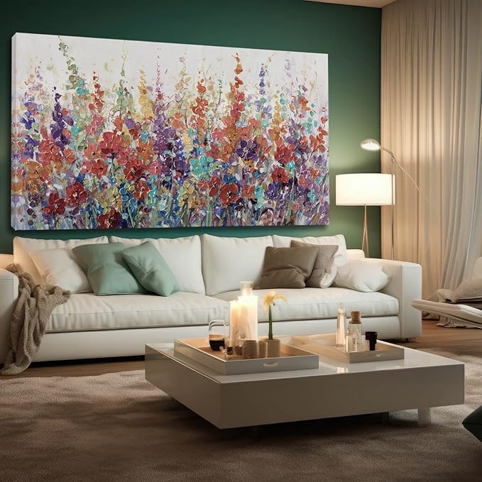 XIANSHOU Floral Wall Art for Living Room/Colorful Decor 24"x 48"/ Blossom Botanical Painting/Wall Decorations for Home Office Bedroom Kitchen Dining Room