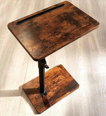 Sofa Armrest Tray Table for Couch - 360° Swivel Height Adjustable End for Small Spaces, Snack Side Table for Bed or Chair with Phone & Tablet Slot (Rustic,Standard)