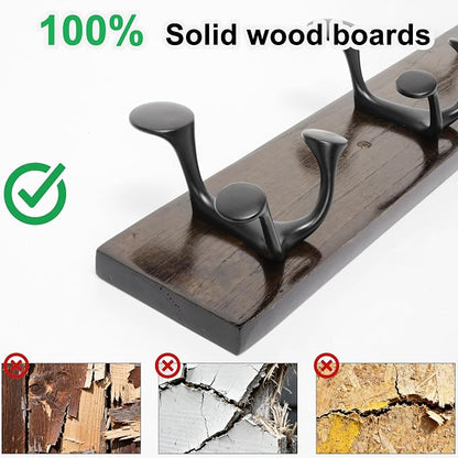 SKOLOO 24-Inch Walnut Wood Coat Rack Wall Mount with 5 Triple Hooks - Ideal for Family Entrances, Classrooms, and Pet Supplies Storage - Perfect Coat Hooks for Wall