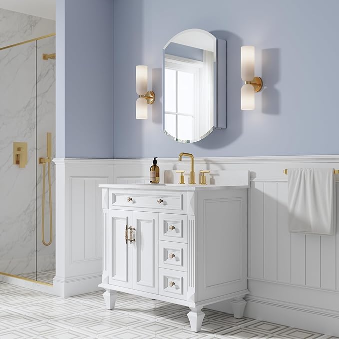 WELLFOR 20" x 32" Bathroom Oval Medicine Cabinet, Beveled Edge Mirror Cabinet, Medicine Cabinet with Adjustable Shelves, Bathroom Cabinet with Reverse Door Installation, Surface or Recessed Mount