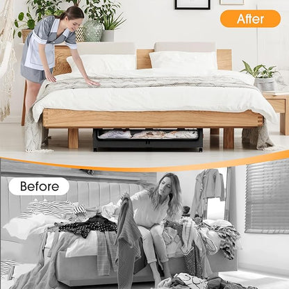 SpaceHacks Under Bed Storage with Wheels 1Pack Storage Containers with Clear Window&Label Under Bed Drawers Rolling Under Bed Storage for Clothes,Shoes, Blankets (30.71 x 16.93 x 6.69 in, Dark Grey)