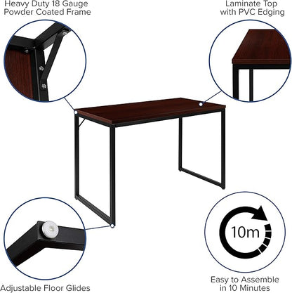 EMMA + OLIVER Industrial Modern Desk-47"L Commercial Grade Home Office Desk-Mahogany/Black