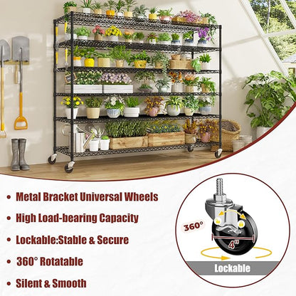 PrimeZone 6 Tier 80.7"H x 55.5"W x 24"D Wire Shelving with Wheels 3600lbs NSF Certified Storage Shelves Heavy Duty Metal Shelf Adjustable Rolling Rack Commercial Garage Restaurant Warehouse Kitchen