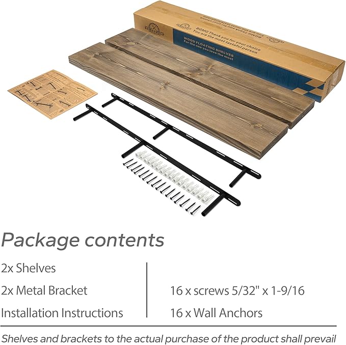 BGMG Wood Floating Shelves for Wall 42 inch Set of 2,Dark Walnut Floating Shelves,Solid Wood Wall Mount Shelves for Bathroom Living Room Bedroom Kitchen Farmhouse -42x 6.7 x1.25 inch