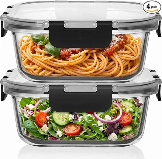 Razab 2 PC 1200ML / 41 Oz Glass Food Storage Containers with Lids - Airtight & Leakproof - Microwave/Oven/Freezer Safe - BPA Free - Ideal for Meal Prep, Storing Leftover & Lunch