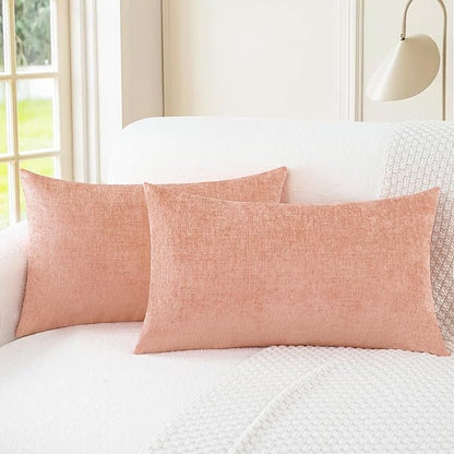 CaliTime Throw Pillow Covers Decorative 16 X 26 Inches Pack of 2 Cozy Chenille Cushion Cases for Couch Sofa Bed Living Room Home Dusty Pink