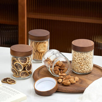 Danmu 16 oz Overnight Oats Containers with Lids,Salad Jar,Glass Jar with Wooden Lid 6 Pack,Mason Jars 16 oz with Lids for Snack,Overnight Oats,Meal Prep,Yogurt,Parfait,Soup,Salad 100% Leak-proof
