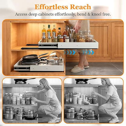Pull Out Cabinet Organizer for Kitchen,Full Expandable Width 12"-19" Depth 16"-22" Cabinet Drawers Slide Out No Drill Adhesive,Cabinet Pull Out Shelves for Kitchen Pots Pans Spices 2Pack