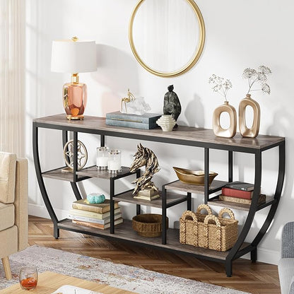 Tribesigns 70.9 Inch Long Sofa Table with Shelves, Rustic Console Table with Storage, Industrial Entryway Table TV Stand, Behind Couch Table Accent Tables for Living Room, Hallway, Foyer, Grey