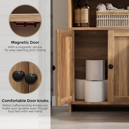 Homhedy Small Bathroom Storage Cabinet, Freestanding Toilet Paper Storage with 2 Doors and Shelves, Bathroom Organizers and Storage for Small Spaces, 7.9" D x 14.6" W x 31" H, Rustic Walnut