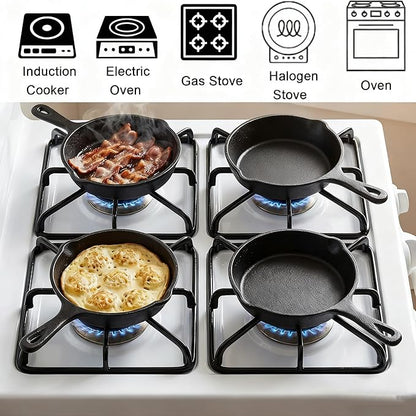 Hiceeden 4 Pack Mini Cast Iron Skillet, 4" Small Frying Pans with Double Drip-Spouts for Stove, Oven, Grill Safe, Indoor and Outdoor Use, Non-stick