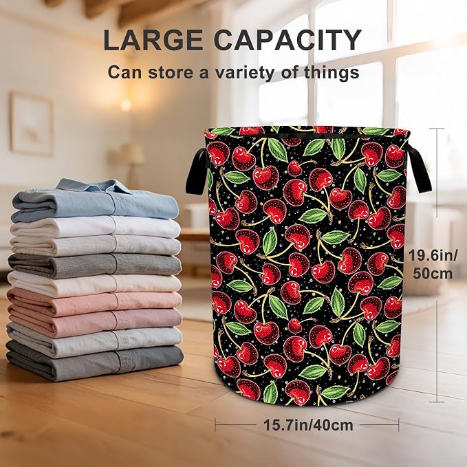 Cherry Laundry Basket Waterproof Laundry Hamper Foldable Laundry Bag with Handles for Bedroom, Bathroom, Office, Clothes Storage