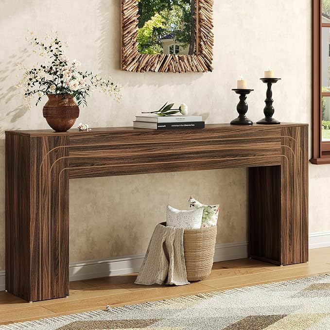 70.9-Inch Long Entryway Console Table, Farmhouse Sofa Table for Entrance and Hallway, Wood Narrow Table with Handcrafted Line Detailing for Living Room and Behind Couch