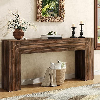 70.9-Inch Long Entryway Console Table, Farmhouse Sofa Table for Entrance and Hallway, Wood Narrow Table with Handcrafted Line Detailing for Living Room and Behind Couch