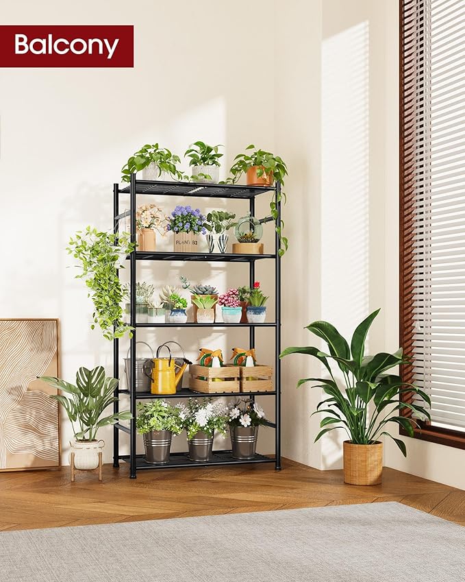 Sakugi Storage Shelves - 5-Tier Metal Storage Shelves with Wall Anchoring Kit & Leveling Feet, Sturdy Steel Shelf Organizer for Kitchen, Laundry Room, Bathroom, 23.6" x 13.7" x 59", Black