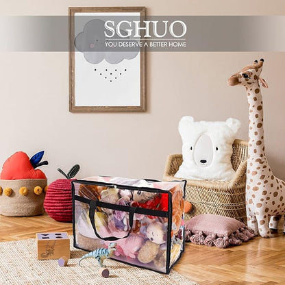 SGHUO Blanket Storage Bags 60L Extra Large Plastic Vinyl Clear Storage Bag for Clothes, Comforter, Bedding, Moving Bags with Zipper and Reinforced Handle (4pcs)