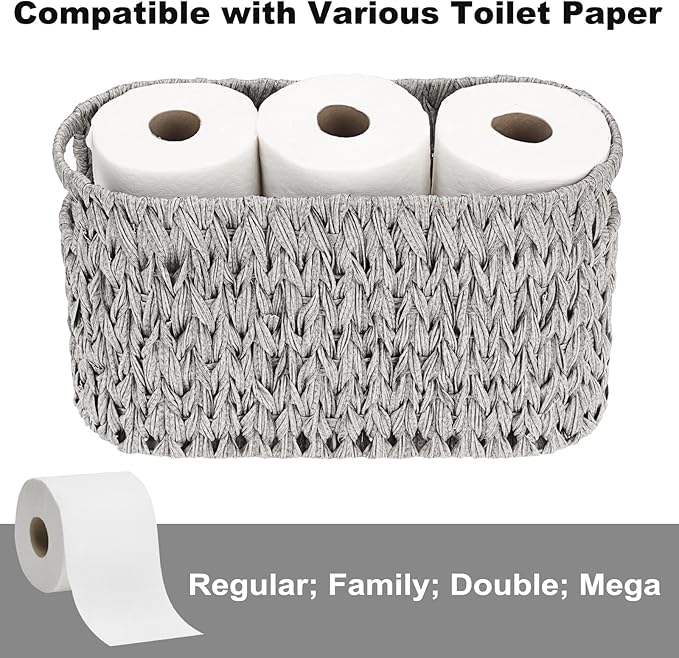 Sumnacon Toilet Paper Storage Basket Freestanding, Woven Toilet Paper Holder Stand with Handle, Decorative Narrow Bathroom Baskets Sturdy Plastic Organizer Bin for Tissue Rolls, Toiletries, Towels