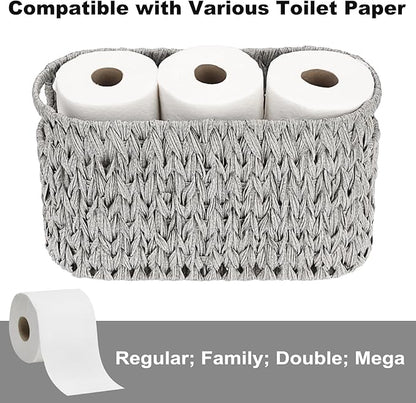 Sumnacon Toilet Paper Storage Basket Freestanding, Woven Toilet Paper Holder Stand with Handle, Decorative Narrow Bathroom Baskets Sturdy Plastic Organizer Bin for Tissue Rolls, Toiletries, Towels