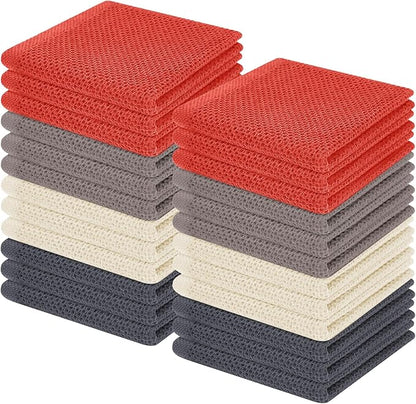 Homaxy 100% Cotton Waffle Weave Kitchen Dish Cloths, Ultra Soft Absorbent Quick Drying Dish Towels, 12 x 12 Inches, 24-Pack, Multicolor
