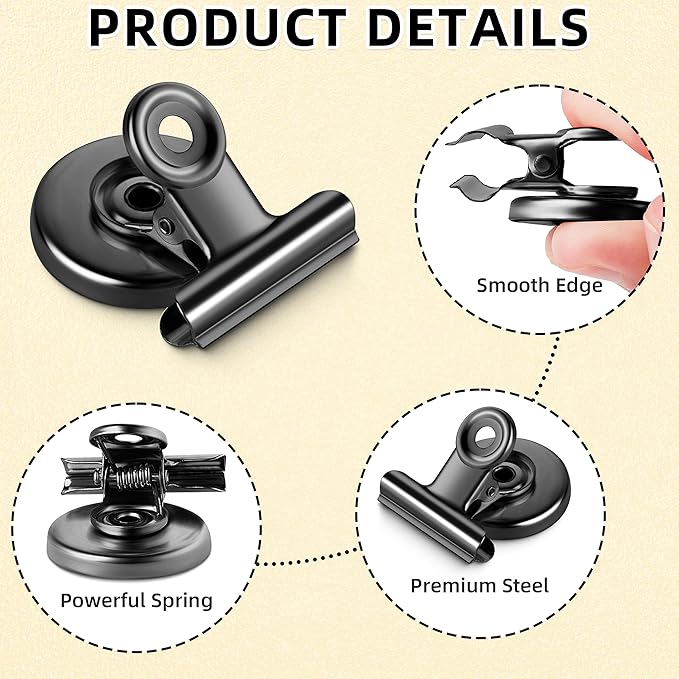 Grtard 6 Pack Magnetic Clips Heavy Duty, Magnet Clips for Fridge, Refrigerator Magnets, Strong Magnetic Clip,Scratch Free Magnets with Clip for Refrigerator, Whiteboard, Classroom, Locker(Black)