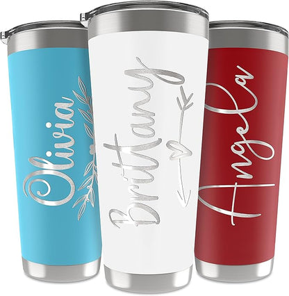 Be Burgundy Personalized Tumbler with Engraved Name - 12 Designs, 30 Oz Coffee Tumbler with Slider Lid, White, Double Wall Insulated - Gifts for Mom, Dad, Personalized Gift for Him, Her