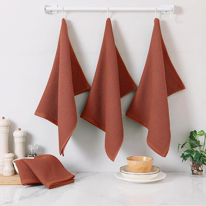 Homaxy 100% Cotton Oversized Waffle Weave Kitchen Dish Towels, Ultra Soft Absorbent Quick Drying Cleaning Towel, 20x28 Inches, 6-Pack, Rust