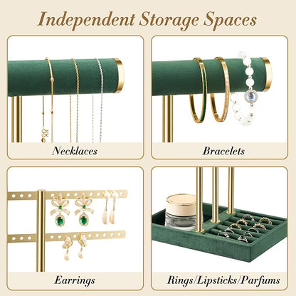 bussdis 3 Tier Bracelet Holder Display - Detachable T Bar Dark Green Velvet Bracelet Holder, Jewelry Holder Organizer for Bracelet, Necklace, Earrings, Rings