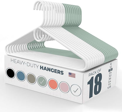 Neaties Heavy Duty Clothes Hangers 18 Pack – Made in The USA – 8lb Capacity Plastic Hangers for Adult Clothing – Durable for Pants, Coats, Jackets, or Jeans – White & Mint