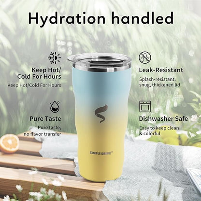 20Oz Insulated Tumbler With Straw And Lid,Spill Proof Tumbler for Iced Coffee And Hot Beverage, Double Wall Vacuum Travel Mug,Stainless Steel Straws for Tumbler,Yellow