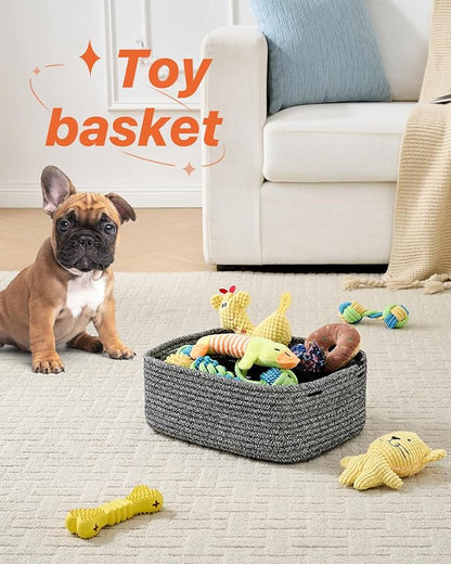 Small Woven Basket, 13.5 x 9.5 x 5 Inches, Storage Basket for Organizing, Cute Small Rope Shelf Closet Cube Storage Bins Baskets for Shelves, Dog Toy Gift Baskets Empty, 3 Pack Mixed Black