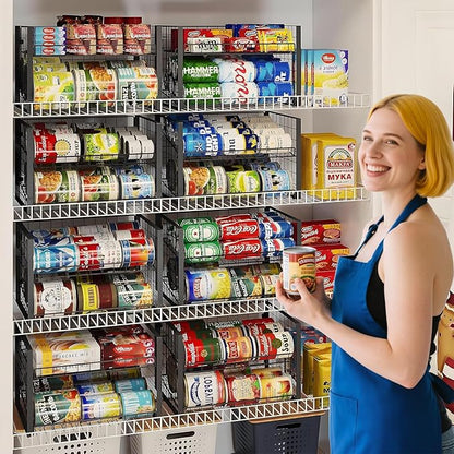 JKsmart 2-Tier Stackable Can Rack Organizer for Pantry, Adjustable Can Dispenser Holds Up to 60 Cans, Can Storage Holder for Various Ounces of Canned Food Soda Drinks, Black, 2 Pack