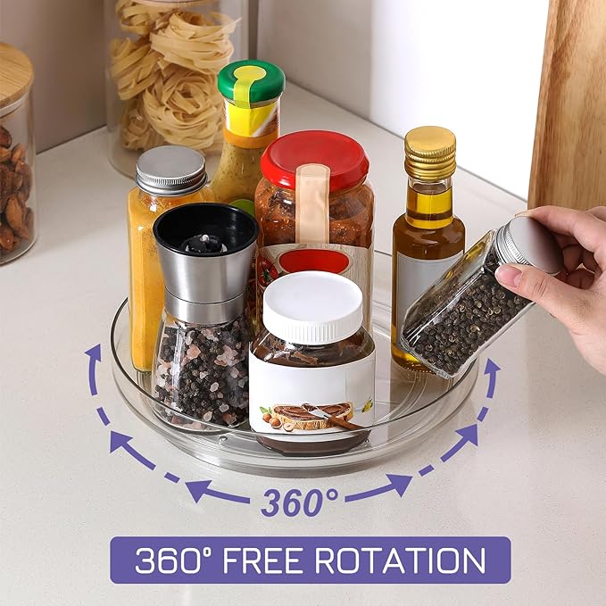 2 Pack, 10 Inch Clear Non-Skid Lazy Susan Organizers - Turntable Rack for Kitchen Cabinet, Pantry Organization and Storage, Fridge, Bathroom Closet, Vanity Countertop Makeup Organizing, Spice Rack