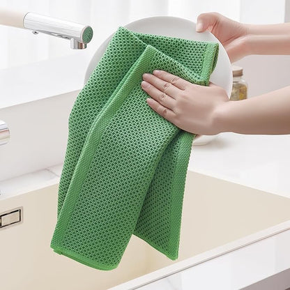 Homaxy 100% Cotton Oversized Waffle Weave Kitchen Dish Towels, Ultra Soft Absorbent Quick Drying Cleaning Towel, 20x28 Inches, 8-Pack, Grass Green