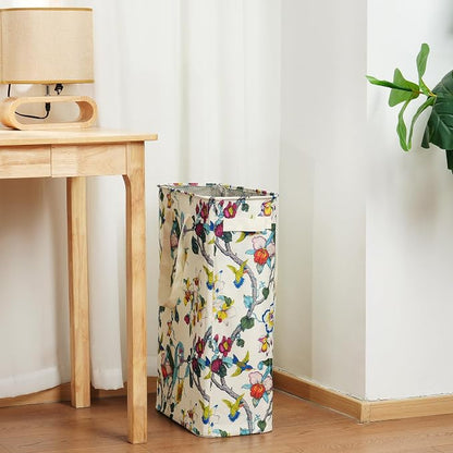 efluky Slim Laundry Basket, Narrow Laundry Hamper with Handles, Collapsible Dirty Clothes Hamper, Tall Laundry Bin for Laundry Room, Dorm and Bedroom, 48L (12.7 Gallon) Floral