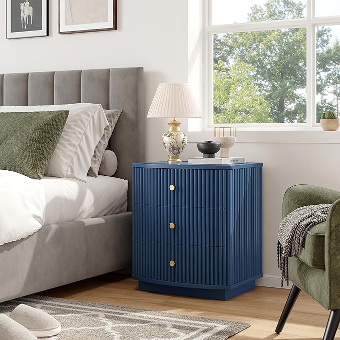 Dresser for Bedroom,6-Drawer Dresser, Mondern Wide Chest of Drawers with Fluted & Curved Design, Large Storage Chest for Bedroom, End Table for Living Rooms, （Blue*2）