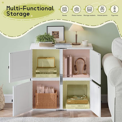 2-Tier Stackable Cube Storage Organizer, DIY Cube Storage Bookcase with Doors & Anti-Tip Design, Book Shelf for Bedroom, Office, Dorm,15" W x 11.81" D x 30" H, White