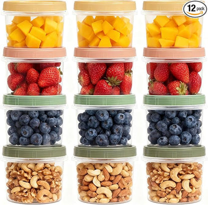 8 Oz Small Food Containers with Lids, 12 Pack, 1-Cup Reusable Snack Containers with Screw Top for Food Small Portions Meal Prep Freezer Storage, Microwave Freezer Dishwasher Safe, 4 Colors