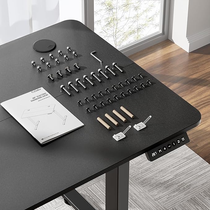 Electric Standing Desk Adjustable Height 48 x 24 Inch, Sit Stand Desk, Stand up Desk for Home Office, Computer Workstation (Spliced Desktop,Black)